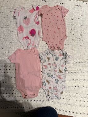 Baby Girls Pink Strawberry & Floral Short-Sleeve One-Piece Bodysuits - Pack